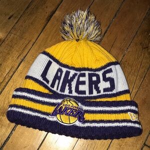 New Era Ribbed Knit Beanie with Pom - Yellow, Purple, White